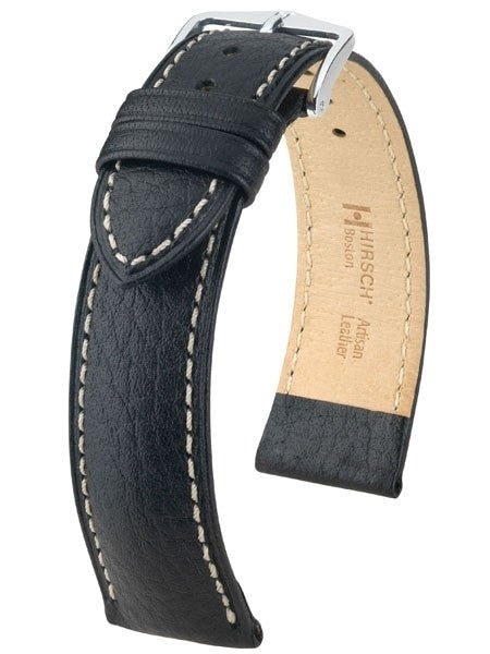 Hirsch Boston Black High Grain Leather Watch Strap #013020-50