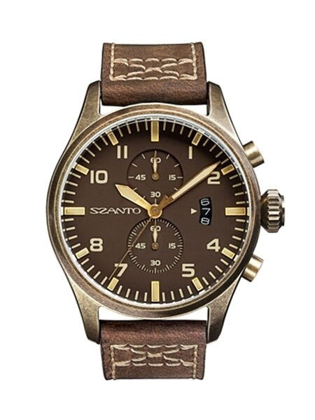 Szanto 44mm Antique Bronze Ion Plated Case, Military Chronograph Watch #4003