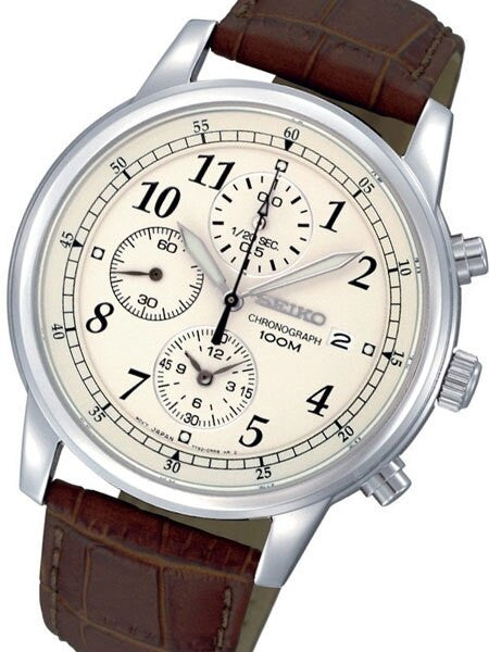 Seiko Quartz Chronograph with 12-Hour Totalizer Function and Beige Dial  #SNDC31P1