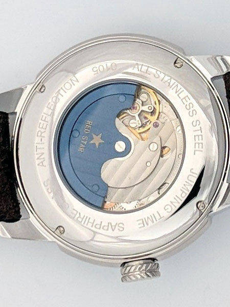 Red Star Jump Hour Automatic Watch AR Sapphire Crystal #8176G-B