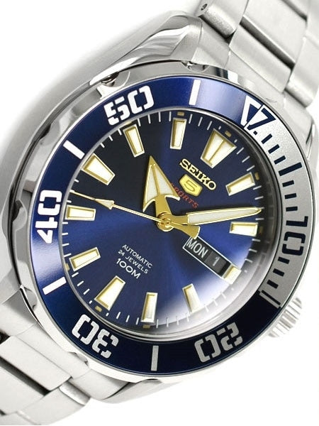 Seiko 5 Sports Automatic 24-Jewel Watch with Blue Dial and SS Bracelet #SRPC51K1