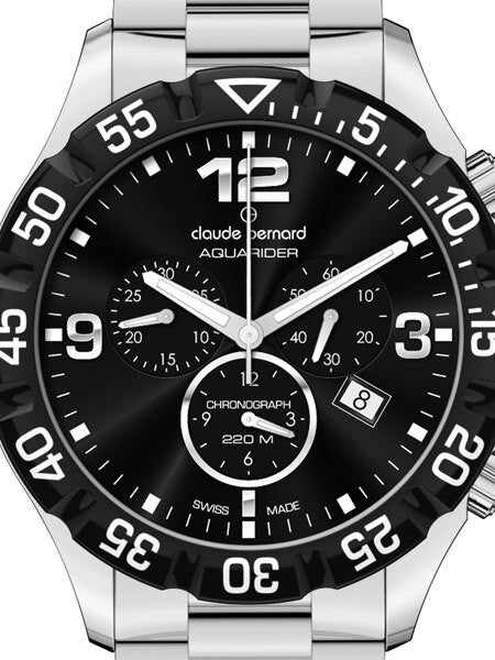 Claude Bernard Aquarider Black Dial Chronograph Dive Watch #10202-3-NIN