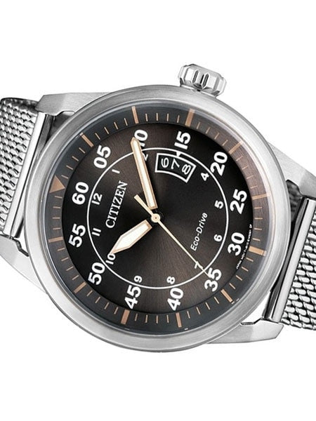 Citizen Eco-Drive Anthracite Dial Pilot Watch with Mesh Bracelet #AW1360-55F