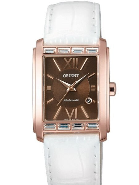 Orient Romance Women's Automatic Dress Watch with Curved Crystal and CZ Baguettes on the Bezel #ENRAP003T