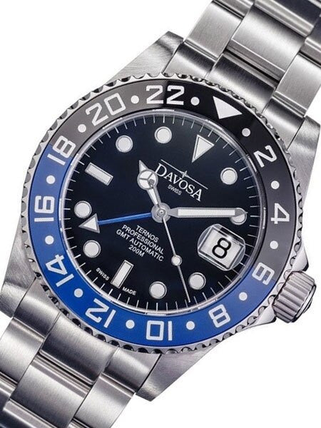 Davosa Ternos Swiss Automatic 200 Meter GMT Dual-Time Watch with "Batman" Ceramic Bezel #16157145