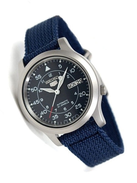 Seiko 5 Military Blue Dial Automatic Watch with Blue Canvas Strap #SNK807K2