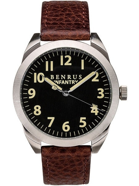 BENRUS 41mm Stainless Steel, Military-Inspired Quartz Infantry Watch #BR024A