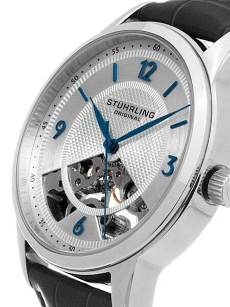 Stuhrling 17-Jewel Mechanical, hand winding watch with 40mm case, black leather strap #977.01