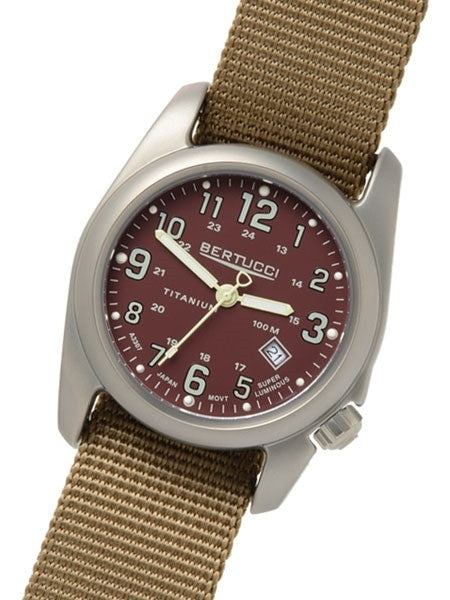 Bertucci A-2T Crimson Dial Titanium Watch with Dark Kaki Strap #12050