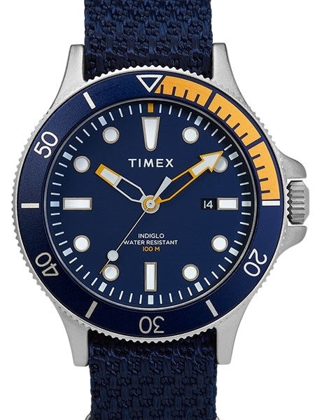 Timex 43mm Allied Coastline Quartz Watch with Blue Dial and INDIGLO Night-Light #TW2T30400VQ