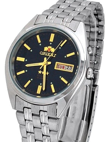 Orient Automatic Watch with Black Dial, Day-Date and SS Bracelet #EM0401PB