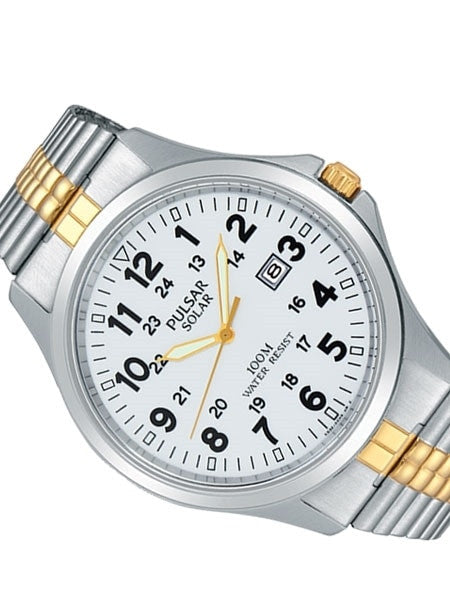 Pulsar Solar Powered Quartz Aviator Style Watch with 44mm Case #PX3071