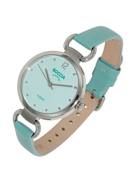 Boccia Ladies Quartz Watch with Aqua-Blue Dial, Titanium Case and Matching Leather Strap #3232-03