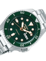 Seiko 5 Sports 24-Jewel Automatic Watch with Green Dial and SS Bracelet #SRPD63