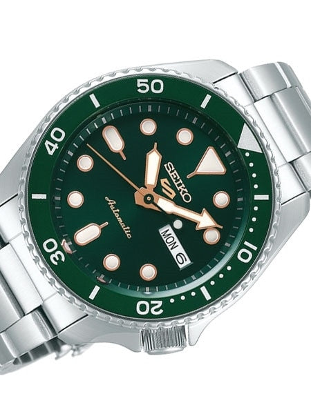 Seiko 5 Sports 24-Jewel Automatic Watch with Green Dial and SS Bracelet #SRPD63