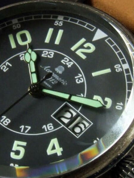 Aeromatic 1912 Retro Styled Aviator Quartz Watch, Aged Patina Case #A1254B