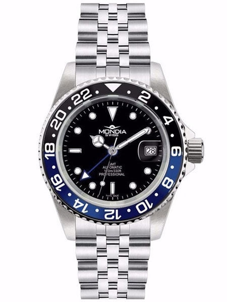 Mondia GMT, Dual-Time Watch with Swiss ETA 2893 Automatic Movement #MS-217-SSBKBL-BK-GCM