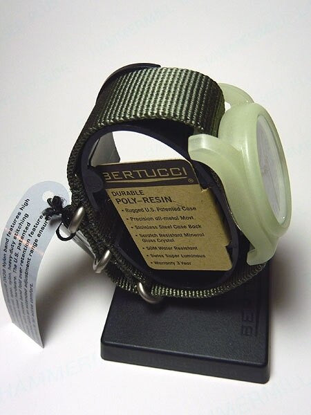 Bertucci DX3 Luminous Resin Watch, Olive Green Nylon Strap, White Dial - 11028