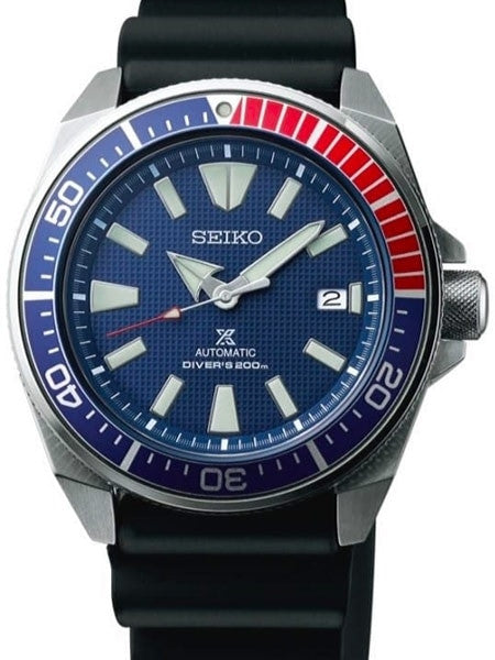 Seiko Samurai Prospex Automatic Dive Watch with Blue Dial and Rubber Dive Strap #SRPB53