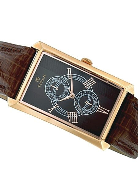 Titan Goldtone Orion Day and Date Function Watch with Precision Quartz Movement #1490WL01