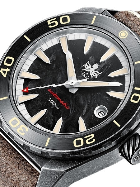 PHOIBOS Black Forged Carbon Dial Proteus 300-M Automatic Dive Watch with AR DD Sapphire Crystal #PY028D