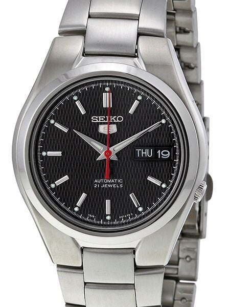 Seiko 5 Automatic Black Dial Watch with Stainless Steel Bracelet #SNK607