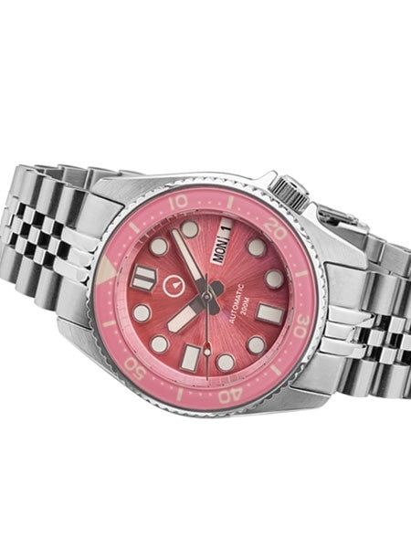 Islander 38mm Automatic Pink Dive Watch with Solid-Link Bracelet, AR Double Dome Sapphire Crystal, and Luminous Sapphire Bezel Insert #ISL-52