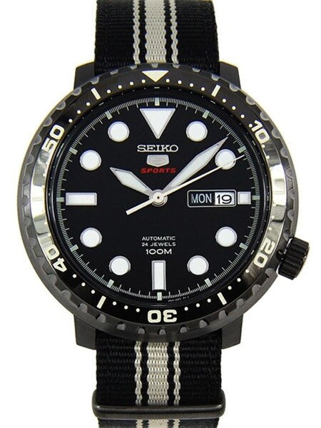 Seiko 5 Sports Automatic 24-Jewel Bottle-Cap Watch with Black PVD Case #SRPC67K1