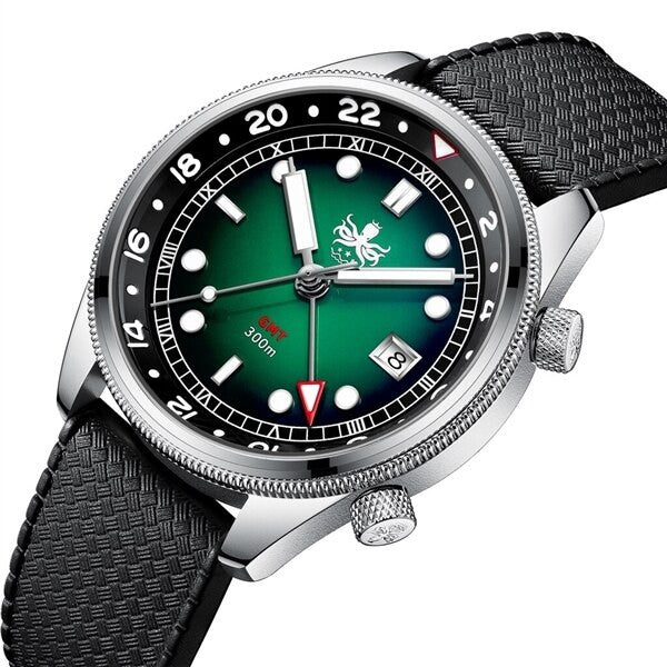 PHOIBOS Eagle Ray 300-Meter Dual-Time GMT Dive Watch with Double Dome AR Sapphire Crystal #PX023A
