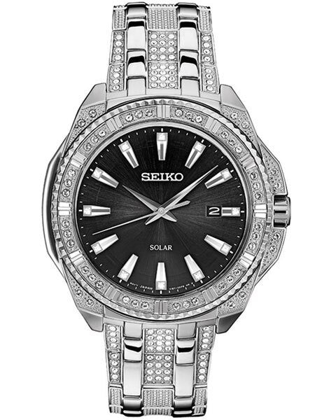 Seiko Solar Powered Watch with Swarovski Crystals on Case, Dial and Bracelet #SNE457