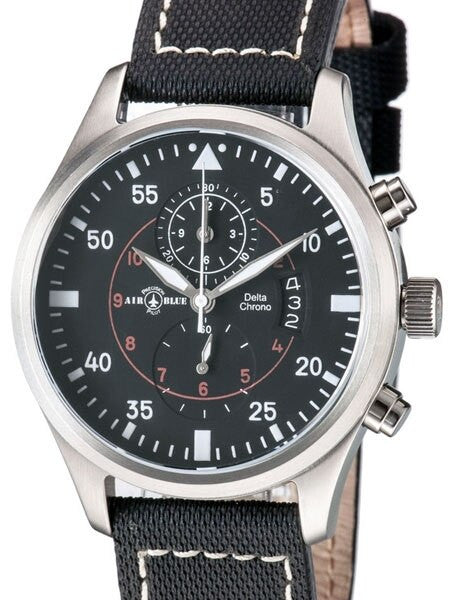 Air Blue Delta Chronograph Pilot Watch with 44mm Case, Sapphire Crystal #DELTACHRONOSSBLK