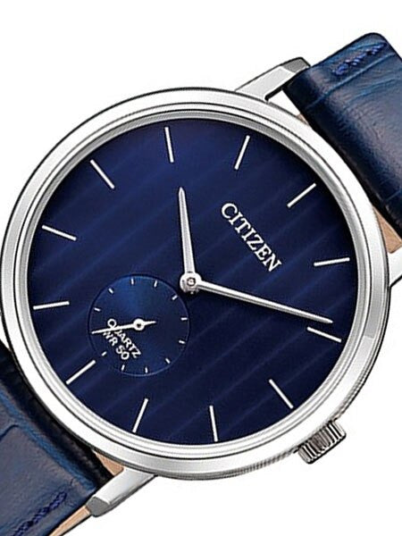 Citizen Quartz Dress Watch with Blue Dial and Leather Strap #BE9170-05L