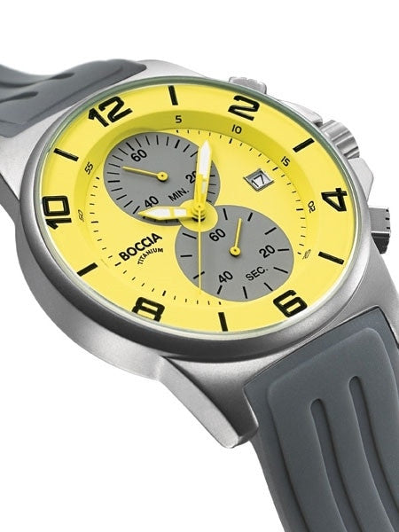 Boccia Mens Black Dial Quartz Chronograph with 45mm Titanium Case and Rubber Strap #3777-20
