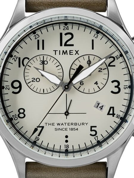 Timex 42mm Waterbury Quartz Chronograph with Cream Dial and INDIGLO Night-Light #TW2R70800VQ