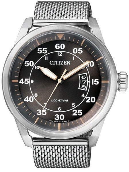 Citizen Eco-Drive Anthracite Dial Pilot Watch with Mesh Bracelet #AW1360-55F