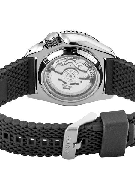 Seiko 5 Sports 24-Jewel Automatic Watch with Black Dial and Silicone Strap #SRPD93