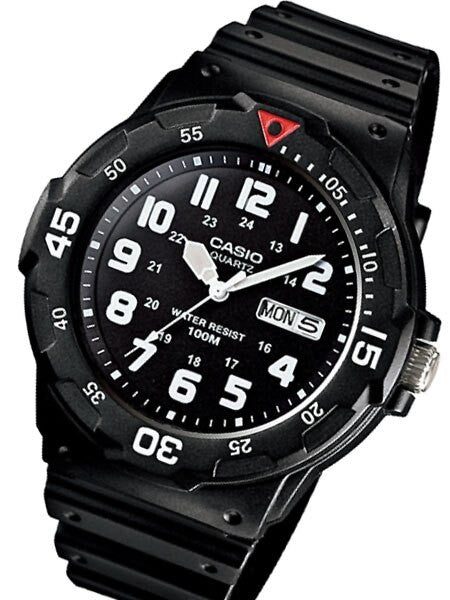 Casio Black Resin Quartz Analog Diver-Style Watch with Rotating Bezel #MRW-200H-1B