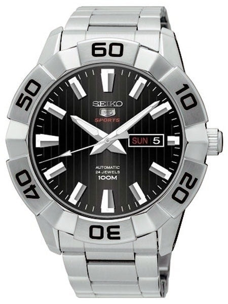 Seiko 45mm Sports 5 Automatic 24-Jewel Watch with Pinstriped Black Dial #SRPA51K1