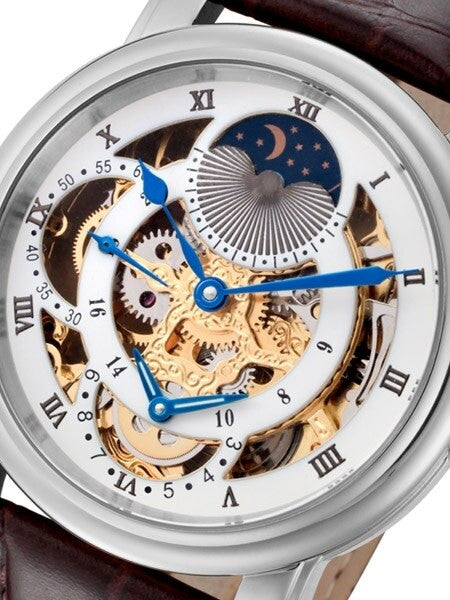 Rougois Dual Time Zone Skeleton Hand Winding Watch with Day/Night Dial RG305GS-BR