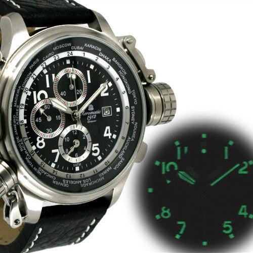 Aeromatic 1912 47mm Pilot Alarm Chronograph and World City Scale #A1328