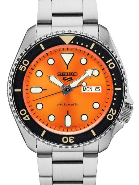 Seiko 5 Sports 24-Jewel Automatic Watch with Orange Dial and SS Bracelet #SRPD59