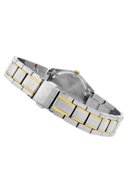 Seiko Two-Tone Women's Solar Dress Watch with White Dial, Goltone Hands and Markers #SUT108
