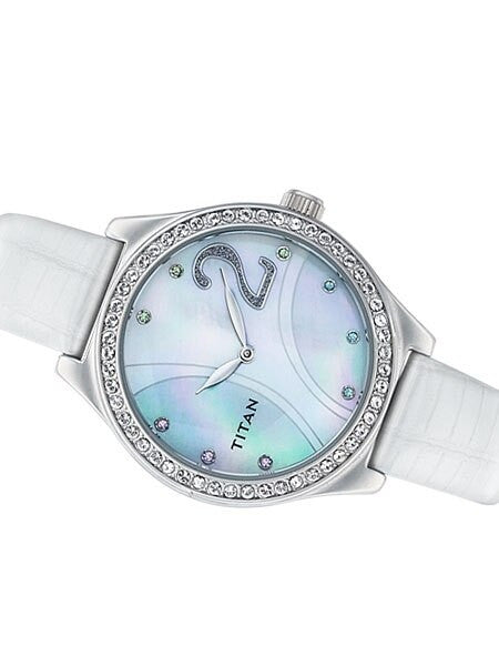 Titan Ladies Raga, Blue MOP Dial Quartz Watch with Swarovski Crystal Bezel #9744SL03