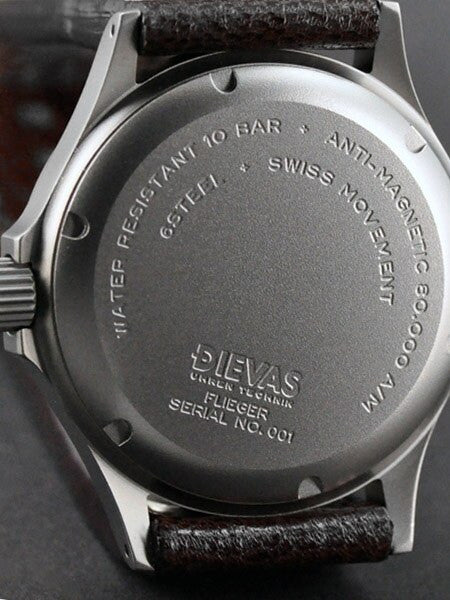 DIEVAS German Made Black Vintage Flieger Watch with Sapphire Crystal and Steel Case