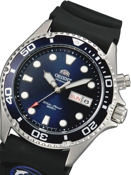 Scratch and Dent - Orient Ray Blue Dial 21-Jewel Automatic Dive Watch on Rubber Strap #EM6500CD-SND