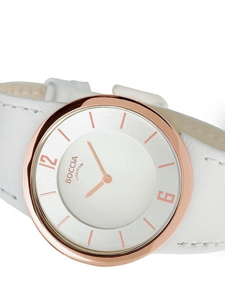 Boccia Ladies Quartz Watch with Rose Goldtone Titanium Case and Leather Band #3161-02