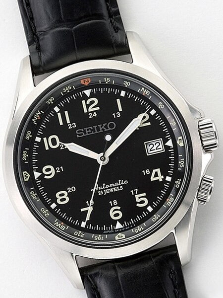 Seiko Black Dial Automatic Field Watch with 40mm Case, and Compass Bezel  #SARG007