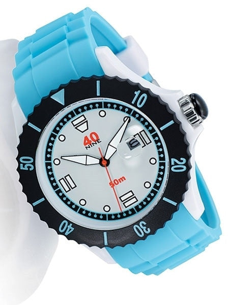 40Nine White Plastic 40mm Case with Blue Silicone Rubber Strap #40NINE03-BLUE40