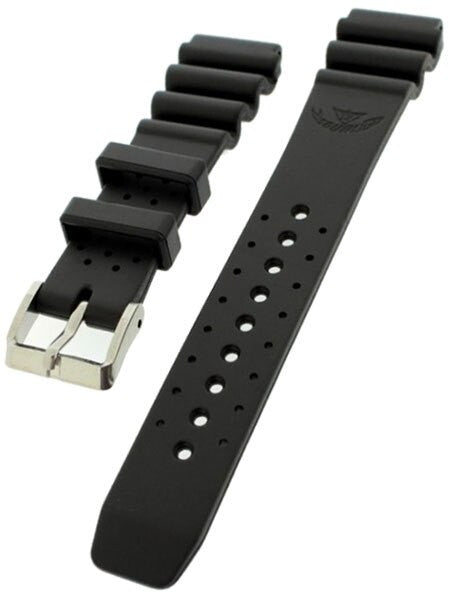 Squale 1521 OEM 20mm Black Natural Rubber Dive Watch Strap #1521-BK