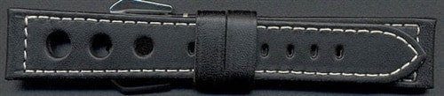 Racing Inspired, Three Hole Black Leather Strap with Contrast Stitching #TBV3H-22730